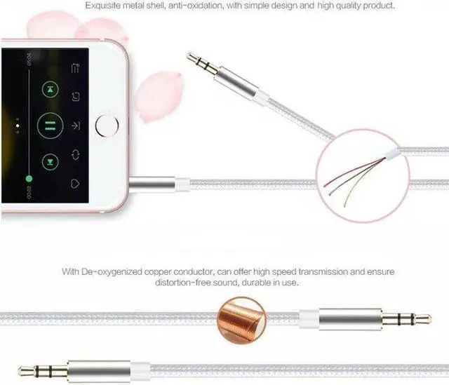 Alt view image 4 of 6 - 2x 3.5mm Braided Male to Male Stereo Audio AUX Cable Cord for PC iPod CAR iPhone
