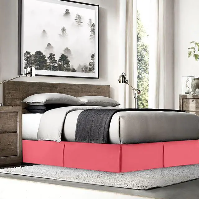 Alt view image 2 of 4 - Luxury Pleated Tailored Bed Skirt - 14 Drop Dust Ruffle, Full XL - Coral Pink