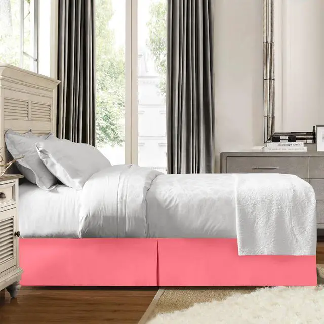 Alt view image 4 of 4 - Luxury Pleated Tailored Bed Skirt - 14 Drop Dust Ruffle, Full XL - Coral Pink