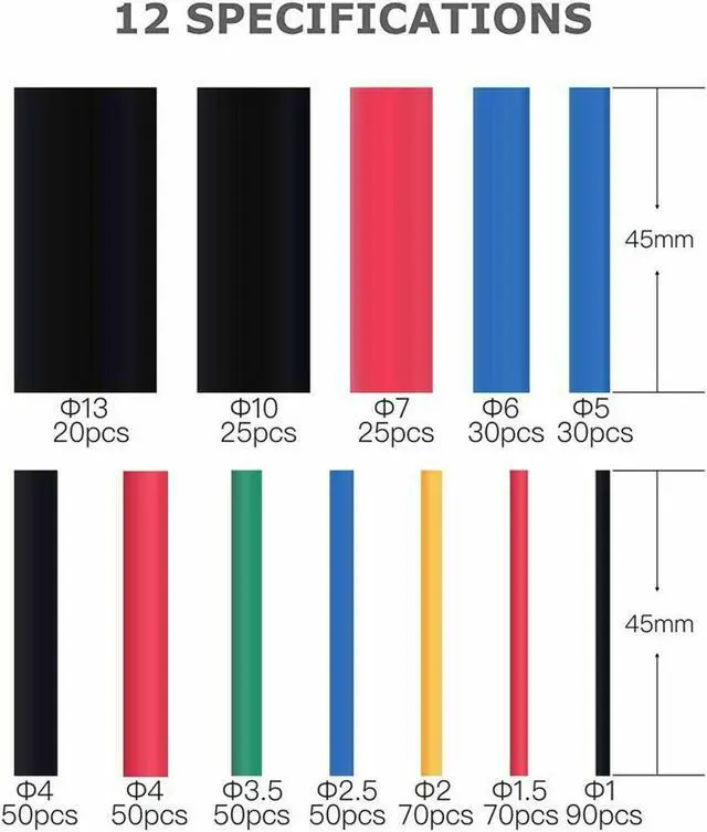 Alt view image 4 of 6 - 560 PCS. 2:1 HEAT SHRINK TUBING TUBE SLEEVING WRAP CABLE WIRE 5 COLORS 12 SIZES