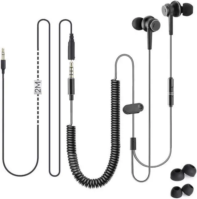 Main image of Long Cord Earbuds for TV & PC 18ft / 5.5m Extension Cable Earphones with Mic & Extra Long Spring Coil Wire Metal Stereo in-Ear Wired Bass Headphones for 3.5mm Audio Output Devices - HF027