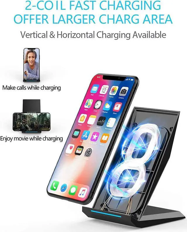 Alt view image 2 of 6 - Fast Wireless Charger Qi Certified Wireless Charging Stand Compatible iPhone 14/13/12/SE 2020/11/XS Max/XR/X/8 Plus Samsung Galaxy S23/S22/S21/S20/S10/S9/Note 20 Ultra/10 and Qi-Enabled Phone