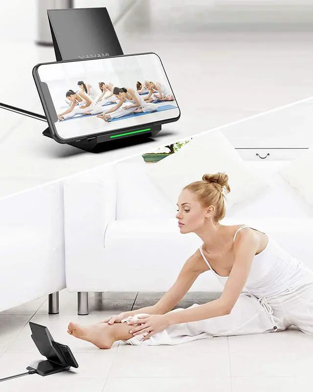 Alt view image 4 of 6 - Fast Wireless Charger Qi Certified Wireless Charging Stand Compatible iPhone 14/13/12/SE 2020/11/XS Max/XR/X/8 Plus Samsung Galaxy S23/S22/S21/S20/S10/S9/Note 20 Ultra/10 and Qi-Enabled Phone