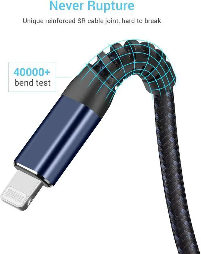 Alt view image 3 of 7 - Heavy Duty USB to Lightning Cable [ MFi Certified] Durable iPhone Charger Lightning Cables Fast Charging iPhone Charger Cord Compatible w/iPhones 14/13/12/11 Pro Max iPad AirPods 6FT