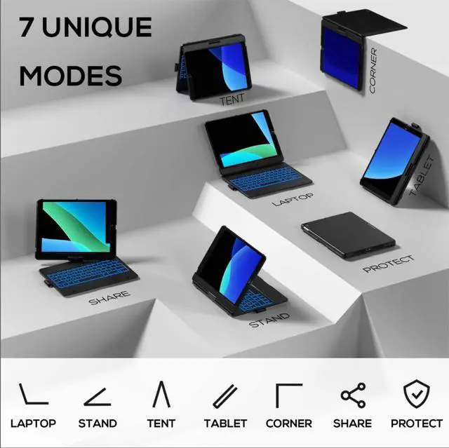 Alt view image 4 of 7 - Case with Keyboard for iPad 9th Generation (10.2", 2021) | 360° | 7 Modes | Backlit | 12 Colors | Thin, Light & Protective foriPad 9, 8th & 7th Gen, Air 3, Pro 10.5 with Pencil Holder