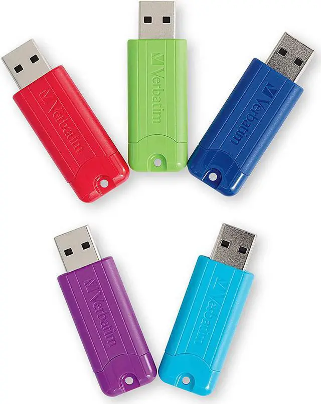 Main image of 16GB Pinstripe USB 3.2 Gen 1 Flash Drive Retractable Thumb Drive- 5 Pack - Multicolor (Green Blue Red Purple Cyan)