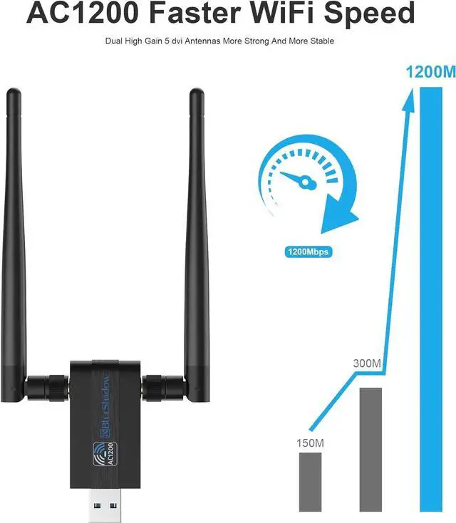 Alt view image 3 of 7 - Blueshadow AC1300 USB WiFi Adapter - 2.4G/5G Dual Band Wireless Network Adapter for PC Desktop, MU-MIMO WiFi Dongle, USB 3.0, Supports Windows11/10/8/7/Vista/XP, Mac OS X 10.5-10.15
