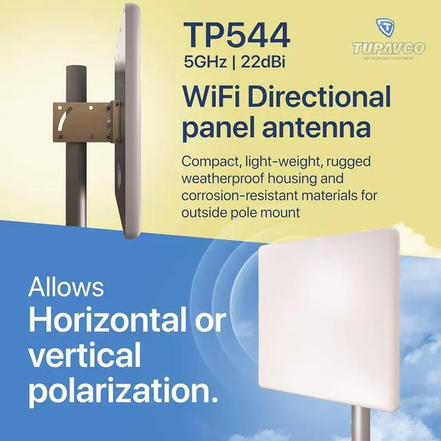 Alt view image 2 of 7 - Tupavco TP544 WiFi Panel Antenna (5GHz) (22dBi) Outdoor Directional (4900-5850 MHz) Wireless Network Signal (Pole Mast Mount) Weatherproof High-Gain Long Distance Range (N-Female Connector)
