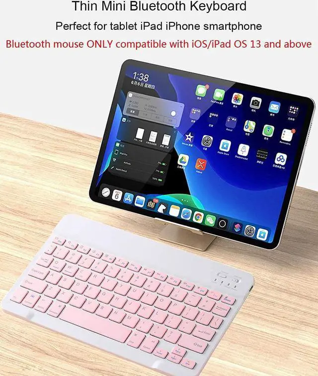 Alt view image 3 of 7 - Rechargeable Bluetooth Keyboard and Mouse Combo Ultra-Slim Portable Compact Wireless Mouse Keyboard Set for Android Windows Tablet Cell Phone iPhone iPad Pro Air Mini, iPad OS/iOS 13 and Above (Pink)