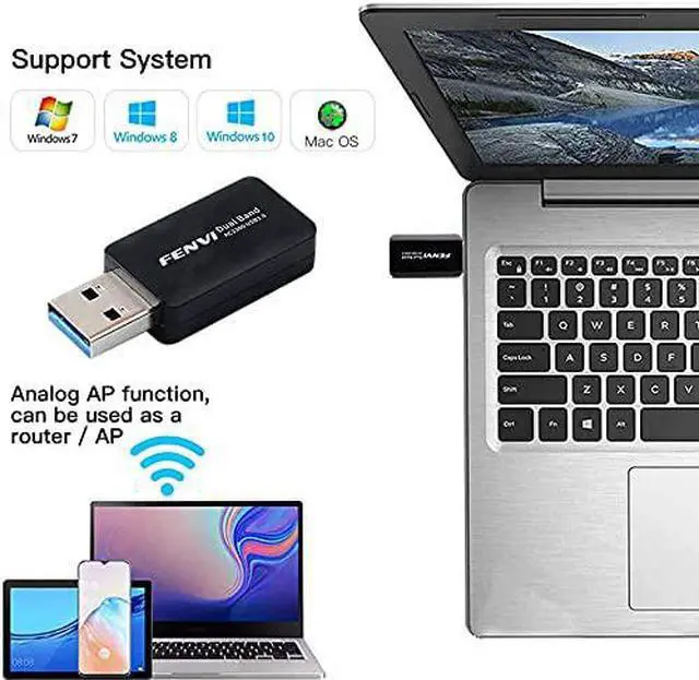 Alt view image 4 of 4 - 1300Mbps USB WiFi Card Dual Band USB 3.0 WiFi Adapter 2.4GHz 400Mbps 5GHz 867Mbps 802.11ac Dual Band Wireless Mini Carry Network Card for PC Desktop Laptop for Windows 11/10/8.1/8/7,Mac OS X