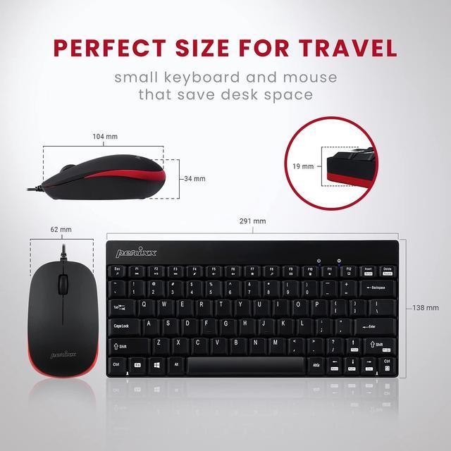 Alt view image 2 of 7 - Perixx Periduo-212 Wired Mini Keyboard and Mouse Set, USB Connection, Black, US English Layout (11486)