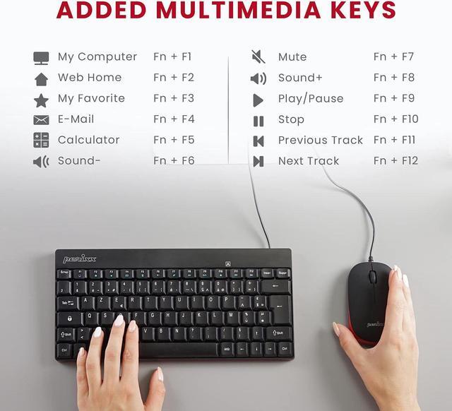 Alt view image 3 of 7 - Perixx Periduo-212 Wired Mini Keyboard and Mouse Set, USB Connection, Black, US English Layout (11486)