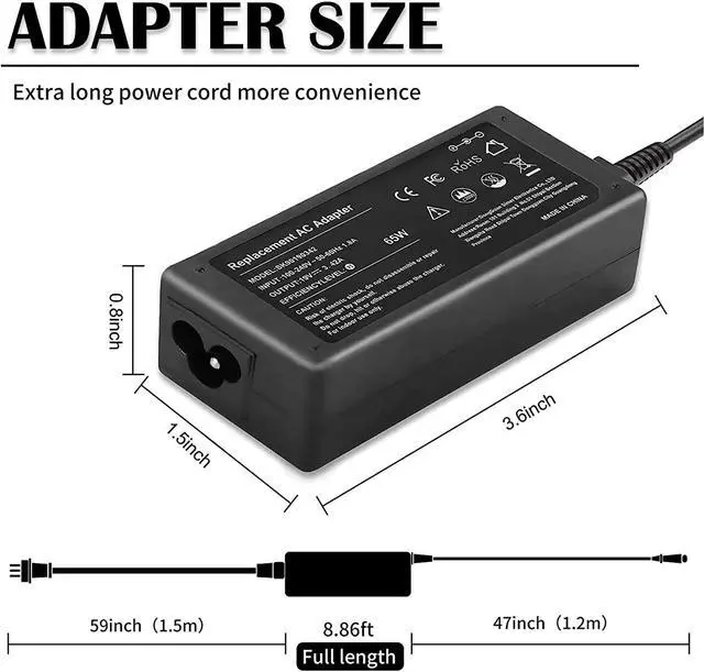 Alt view image 3 of 6 - 65W AC Adapter Laptop Charger for HP Pavilion DV7 DV6 DV5 DV4 DM4 G7 G6 G4 Series dv6-1378nr dv6-1259dx dv6-3127dx dv4-1548nr dv4-2145dx g7-2269wm g7-1260us dm4-1160us Notebook PC Power Supply Cord