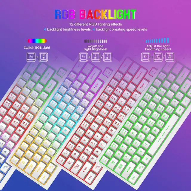 Alt view image 4 of 7 - Wireless Gaming Keyboard and Mouse Combo,64 Key RGB Backlight Rechargeable 4000mAh Battery Keyboard with Ergonomic Mechanical Feel,RGB Mute Mice and Mousepad for PC MAC PS4 Gamer Office Typists(White)