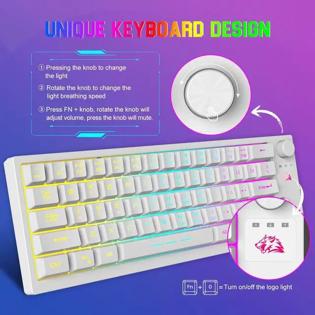 Alt view image 5 of 7 - Wireless Gaming Keyboard and Mouse Combo,64 Key RGB Backlight Rechargeable 4000mAh Battery Keyboard with Ergonomic Mechanical Feel,RGB Mute Mice and Mousepad for PC MAC PS4 Gamer Office Typists(White)