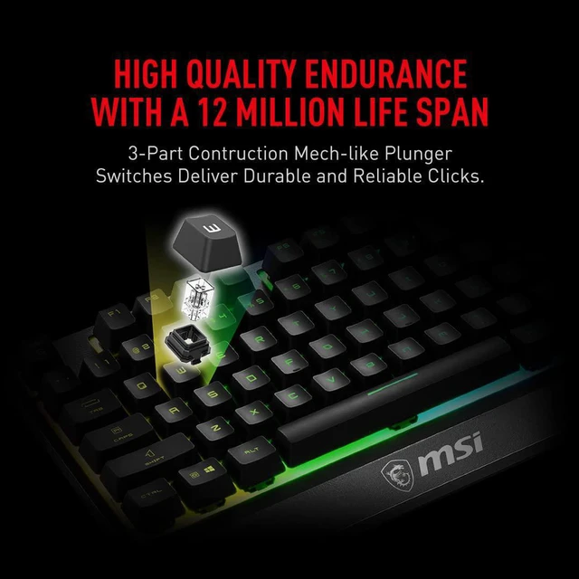 Alt view image 2 of 5 - Vigor GK30 RGB Gaming Keyboard Mechanical-Like Plunger Switches, 6-Zone RGB Lighting, Water Repellent & Splash-Proof