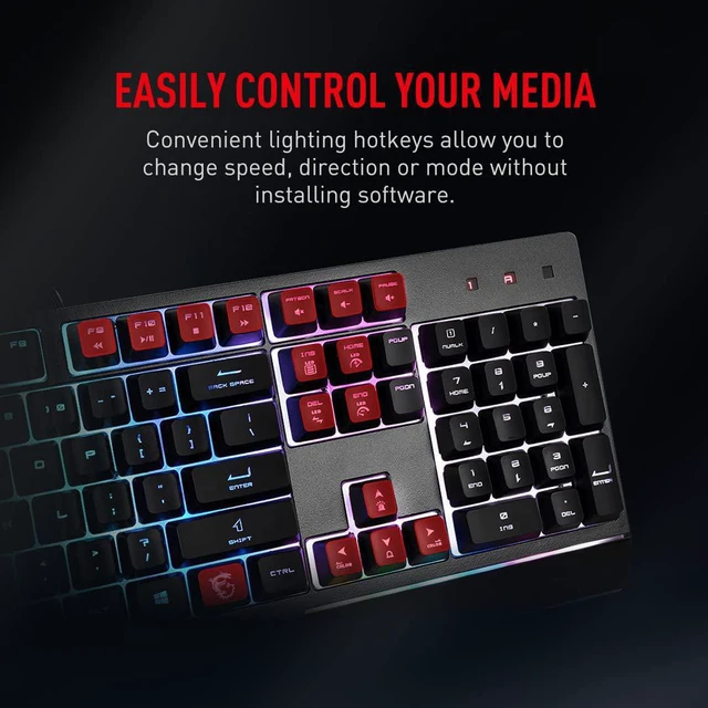 Alt view image 4 of 5 - Vigor GK30 RGB Gaming Keyboard Mechanical-Like Plunger Switches, 6-Zone RGB Lighting, Water Repellent & Splash-Proof