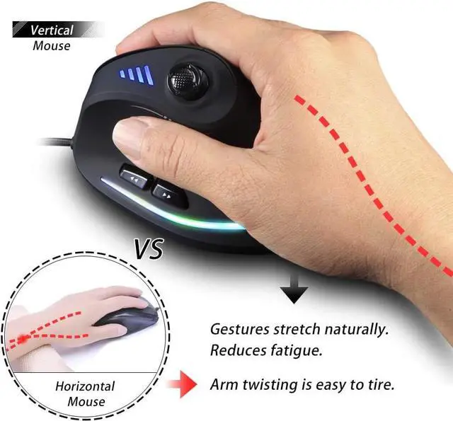 Alt view image 3 of 7 - zelotes Wired Gaming Mouse with Joystick,10000DPI,11 Programmable Buttons,Vertical Ergonomic Mouse,USB Optical Computer Mouse,PC Gaming Mouse for Laptop,PC,Black