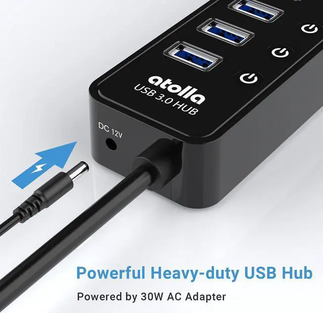 Alt view image 5 of 6 - Powered USB 3.0 Hub,  10 Ports USB Data Hub Splitter with Individual ON/Off Switches and 12V/2.5A Power Adapter USB Extension for Mouse, Keyboard, Hard Drive or More USB Devices