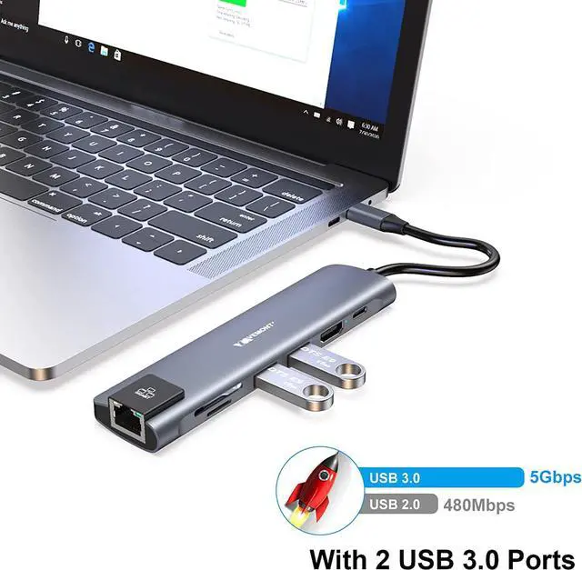 Alt view image 2 of 7 - USB C Hub 7 in 1 Multiport Adapter 4K HDMI,100W Power Delivery,2 USB-A Data Ports,1 Gigabit Ethernet,SD/TF Card Readers,USB C Dongle for MacBook Pro/Air,iPad,iMac,iPhone 15 Pro/Pro Max,and More