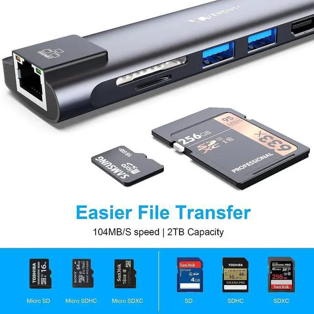 Alt view image 4 of 7 - USB C Hub 7 in 1 Multiport Adapter 4K HDMI,100W Power Delivery,2 USB-A Data Ports,1 Gigabit Ethernet,SD/TF Card Readers,USB C Dongle for MacBook Pro/Air,iPad,iMac,iPhone 15 Pro/Pro Max,and More