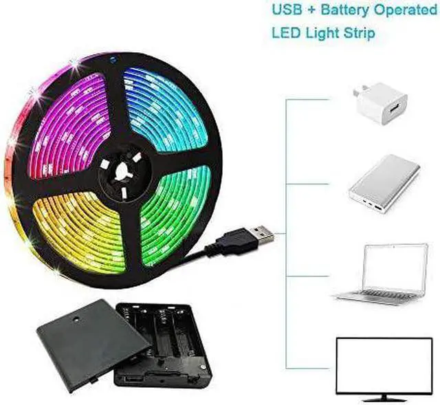 Alt view image 2 of 5 - Battery Powered Led Strip Lights Flexible Color Changing RGB LED Light Strip 5050 3M/9.8FT 90 LEDs 5V Battery-Powered with Controller