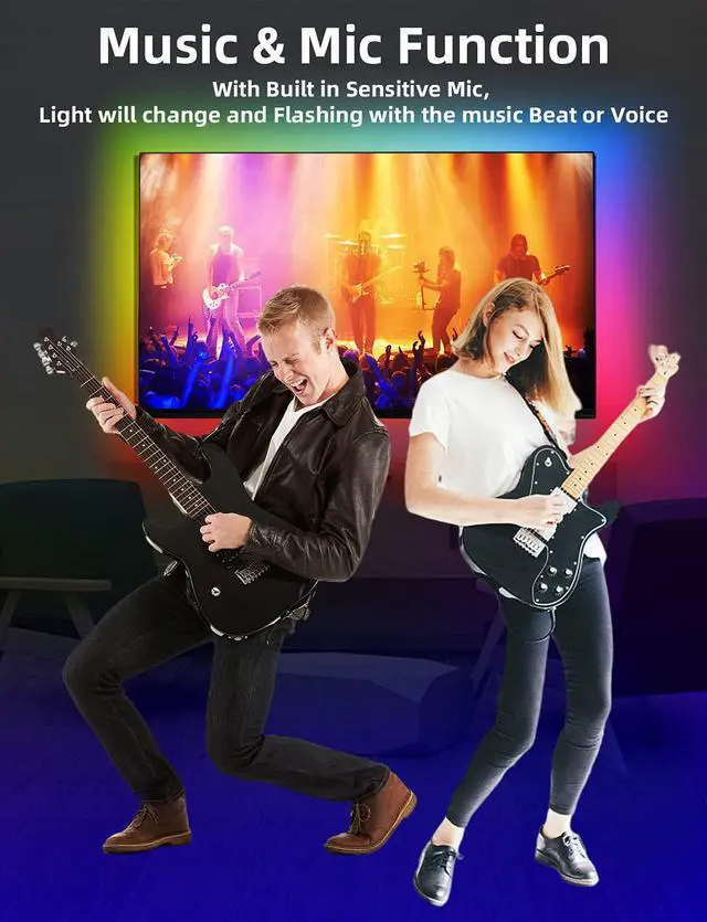 Alt view image 3 of 7 - LED Lights for TV 9.8FT TV Led Backlight Behind Lights for 32-60inch USB Led Light Strip Glow RGBICW Color Changing Sync with Music Bluetooth APP Control Led Lighting for Bedroom