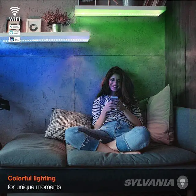Alt view image 7 of 7 - SYLVANIA Smart LED WiFi Full Color Light Strip 6.5 ft Dimmable Compatible with Alexa and Google Home Only - 1 Pack (75704)