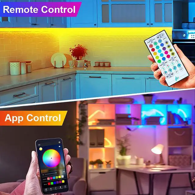 Alt view image 2 of 7 - 10 PCS RGB Under Cabinet Lighting Kit App and Remote Control Led Strip Lights Music Sync Color Changing Led Lights with ETL Listed Power Adapter for Cabinet Counter Shelf Bookcase 16.4ft