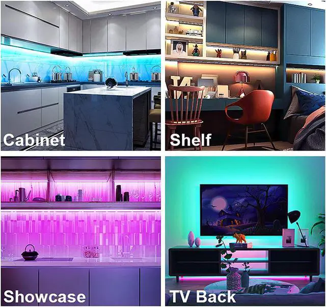 Alt view image 7 of 7 - 10 PCS RGB Under Cabinet Lighting Kit App and Remote Control Led Strip Lights Music Sync Color Changing Led Lights with ETL Listed Power Adapter for Cabinet Counter Shelf Bookcase 16.4ft