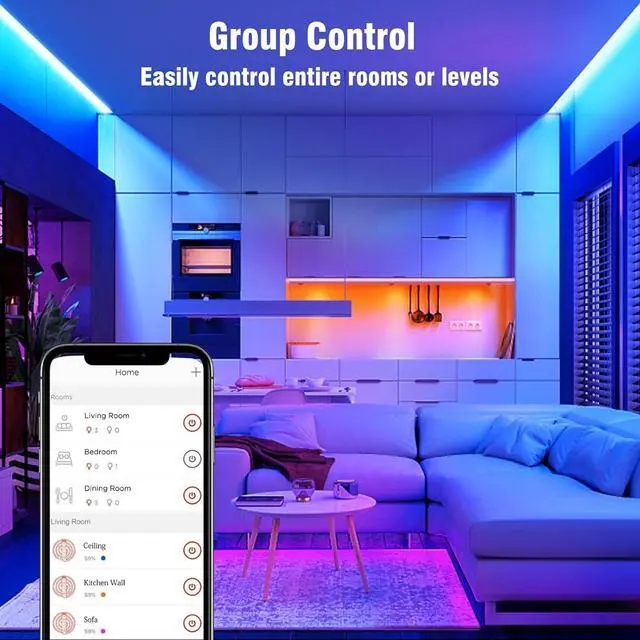 Alt view image 4 of 7 - Zigbee LED Strip Lights Starter Kit - 16.4ft RGBW Smart Light Strip Hub & Switch Alexa & Google Compatible 2000-6500k Dimmable 1800 Lumens 21W