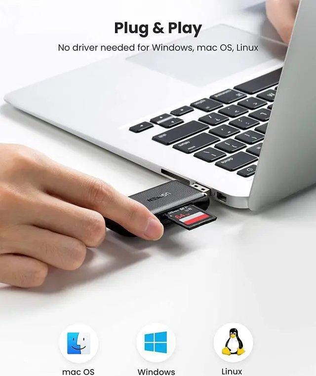 Alt view image 7 of 7 - UGREEN SD Card Reader 3 in 1 USB 3.0 to SD TF CF Card Adapter for SDXC, SDHC, SD, MMC, RS-MMC, Micro SDXC, Micro SD, Micro SDHC, and CF-I Card Plug and Play on Windows 10/8.1/8/7/XP, Linux, Mac OS