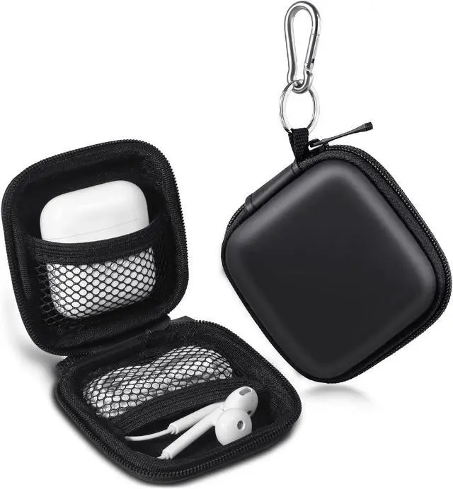 Main image of Earbud Case, Cridoz Earphone Case Headphone EVA Earbud Holder with Stainless Steel Carabiner Cell Phone Accessories Organizer Mini Earbud Pouch for Wireless Earbuds, Bluetooth Headset, SD Memory Card