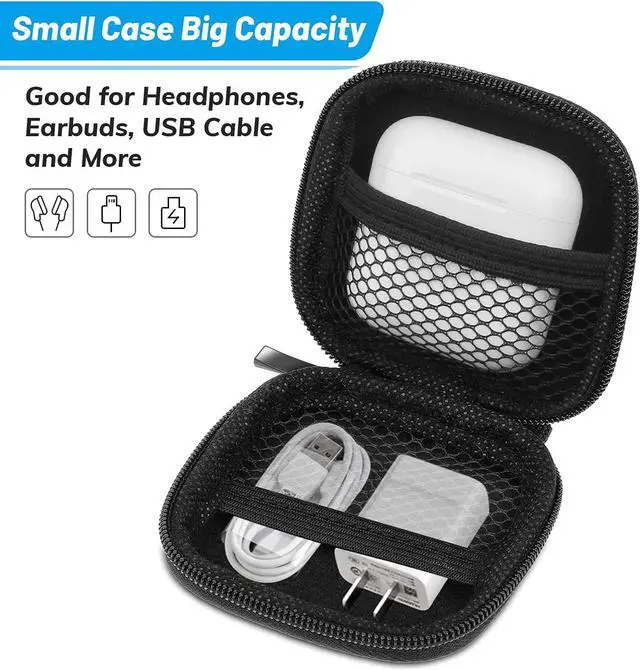 Alt view image 2 of 7 - Earbud Case, Cridoz Earphone Case Headphone EVA Earbud Holder with Stainless Steel Carabiner Cell Phone Accessories Organizer Mini Earbud Pouch for Wireless Earbuds, Bluetooth Headset, SD Memory Card