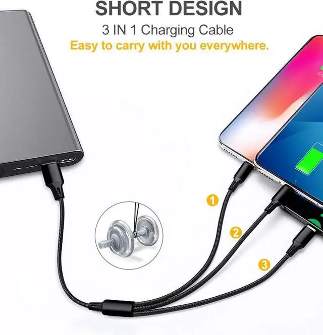 Alt view image 9 of 13 - Multi Charging Cable 2Pack Multi Charger Cable Short 1FT Braided Universal 3 in 1 Multiple USB Cable Charging Cord with Type-C Micro USB Port Connectors for Cell Phone Tablets