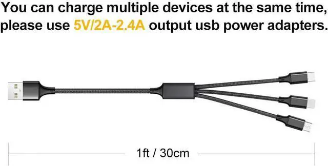 Alt view image 13 of 13 - Multi Charging Cable 2Pack Multi Charger Cable Short 1FT Braided Universal 3 in 1 Multiple USB Cable Charging Cord with Type-C Micro USB Port Connectors for Cell Phone Tablets