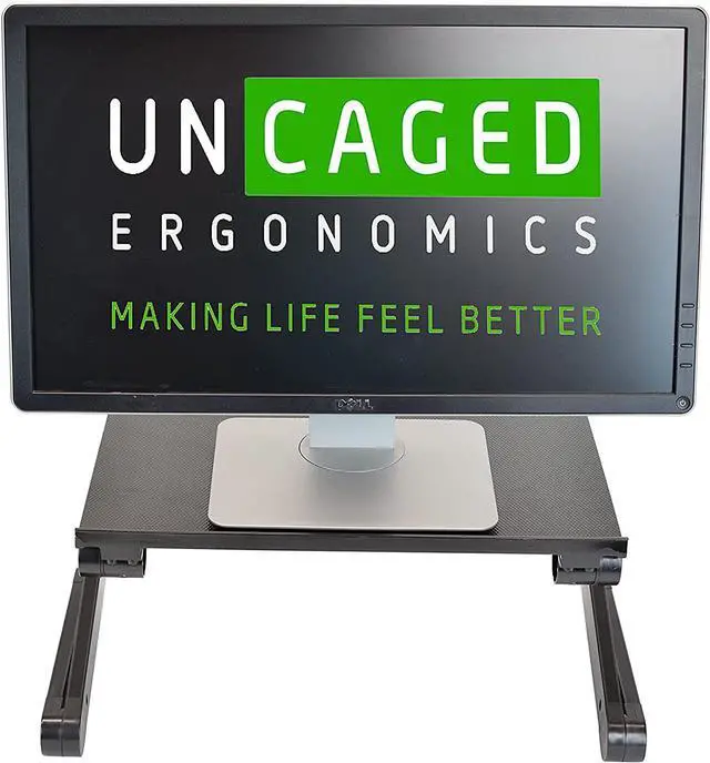 Alt view image 12 of 14 - WorkEZ Monitor Stand ergonomic adjustable height and angle single computer monitor riser. Portable folding aluminum holder mount for desktop pc monitors screens organizer black