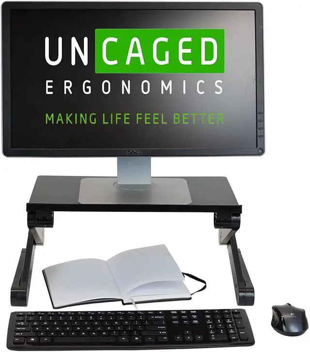 Alt view image 13 of 14 - WorkEZ Monitor Stand ergonomic adjustable height and angle single computer monitor riser. Portable folding aluminum holder mount for desktop pc monitors screens organizer black