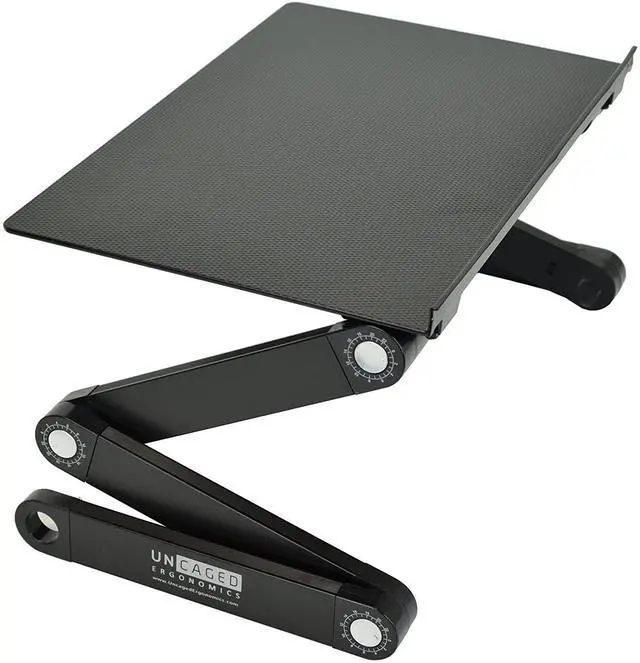 Alt view image 14 of 14 - WorkEZ Monitor Stand ergonomic adjustable height and angle single computer monitor riser. Portable folding aluminum holder mount for desktop pc monitors screens organizer black