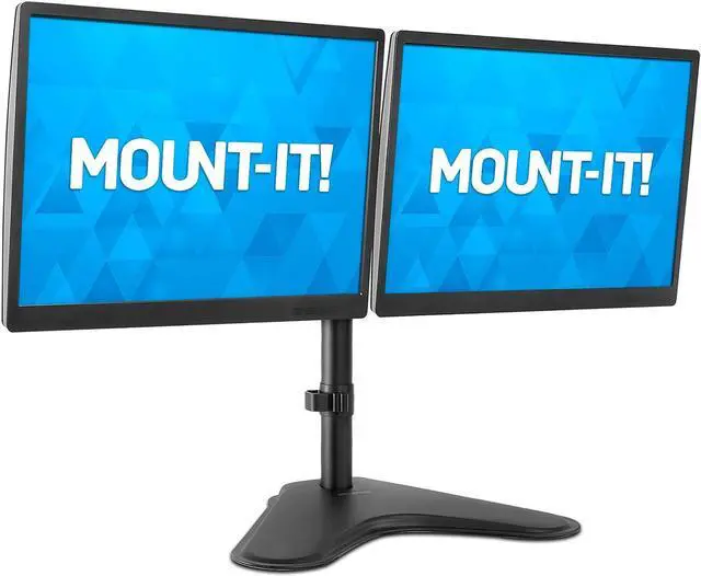 Alt view image 3 of 7 - Mount-It! Dual Monitor Stand for Desk - Double Monitor Mount for 2 Screens up to 32 Inch and 17 Lbs - Free-Standing Base Swivel, Tilt, Rotates 360 Adjustable Arms - VESA Compatible High Grade Steel