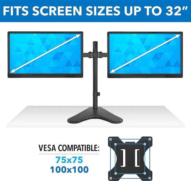 Alt view image 4 of 7 - Mount-It! Dual Monitor Stand for Desk - Double Monitor Mount for 2 Screens up to 32 Inch and 17 Lbs - Free-Standing Base Swivel, Tilt, Rotates 360 Adjustable Arms - VESA Compatible High Grade Steel
