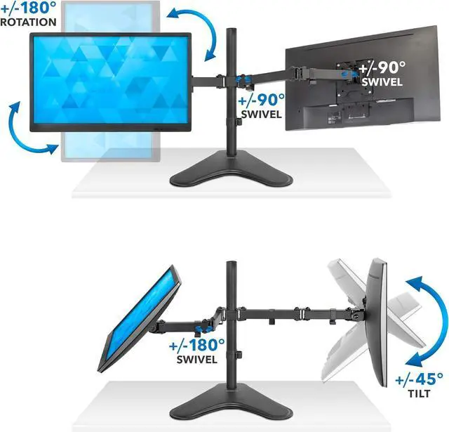 Alt view image 5 of 7 - Mount-It! Dual Monitor Stand for Desk - Double Monitor Mount for 2 Screens up to 32 Inch and 17 Lbs - Free-Standing Base Swivel, Tilt, Rotates 360 Adjustable Arms - VESA Compatible High Grade Steel