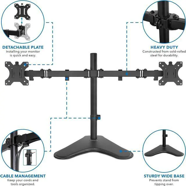 Alt view image 6 of 7 - Mount-It! Dual Monitor Stand for Desk - Double Monitor Mount for 2 Screens up to 32 Inch and 17 Lbs - Free-Standing Base Swivel, Tilt, Rotates 360 Adjustable Arms - VESA Compatible High Grade Steel