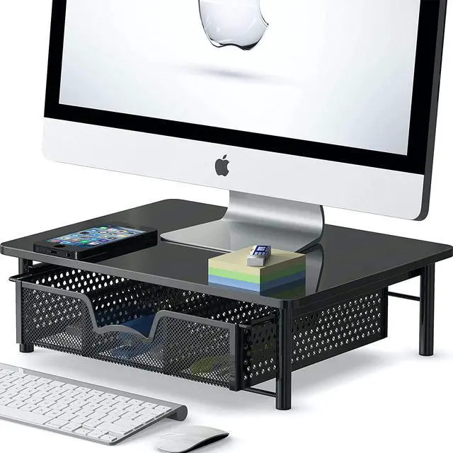 Main image of Simple Houseware Computer Monitor Riser with Drawer, Black