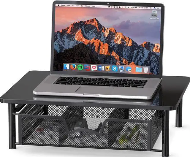 Alt view image 2 of 4 - Simple Houseware Computer Monitor Riser with Drawer, Black