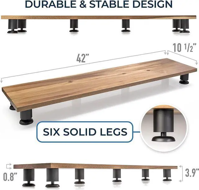 Alt view image 7 of 7 - Nordik Large Dual Monitor Riser for 2 - Premium Handmade Hardwood Acacia Computer - Laptop TV Stand with Storage for Desk Accessories - Organizer Television