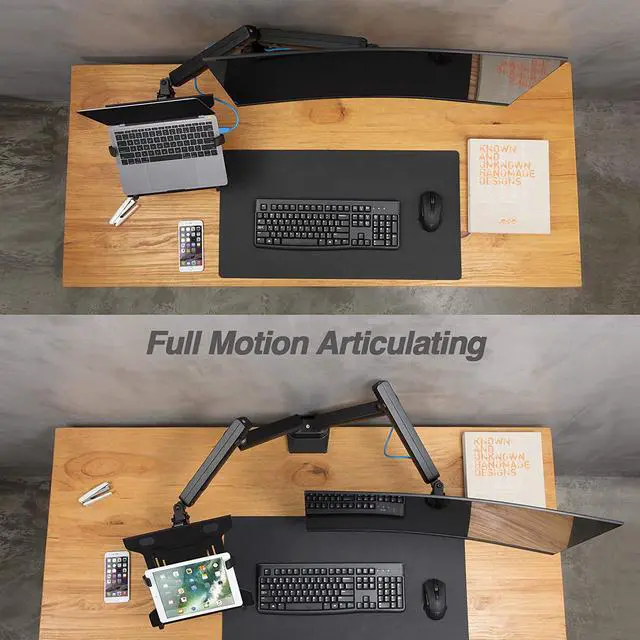 Alt view image 5 of 7 - AVLT Laptop and Monitor Arm - Mount 15.6" Notebook and 32" Monitor on 2 Full Motion Adjustable Arms - Organize Your Work Surface with Ergonomic VESA Monitor Mount