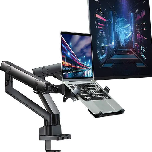 Main image of AVLT Laptop and Monitor Arm - Mount 15.6" Notebook and 32" Monitor on 2 Full Motion Adjustable Arms - Organize Your Work Surface with Ergonomic VESA Monitor Mount