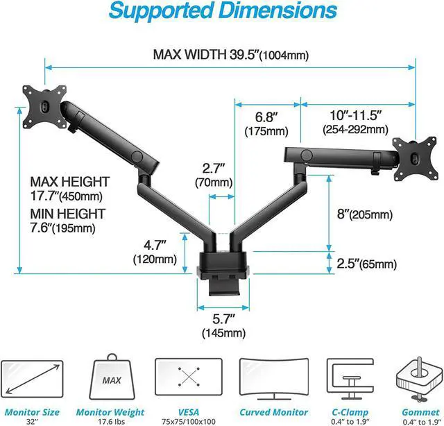 Alt view image 2 of 7 - AVLT Laptop and Monitor Arm - Mount 15.6" Notebook and 32" Monitor on 2 Full Motion Adjustable Arms - Organize Your Work Surface with Ergonomic VESA Monitor Mount