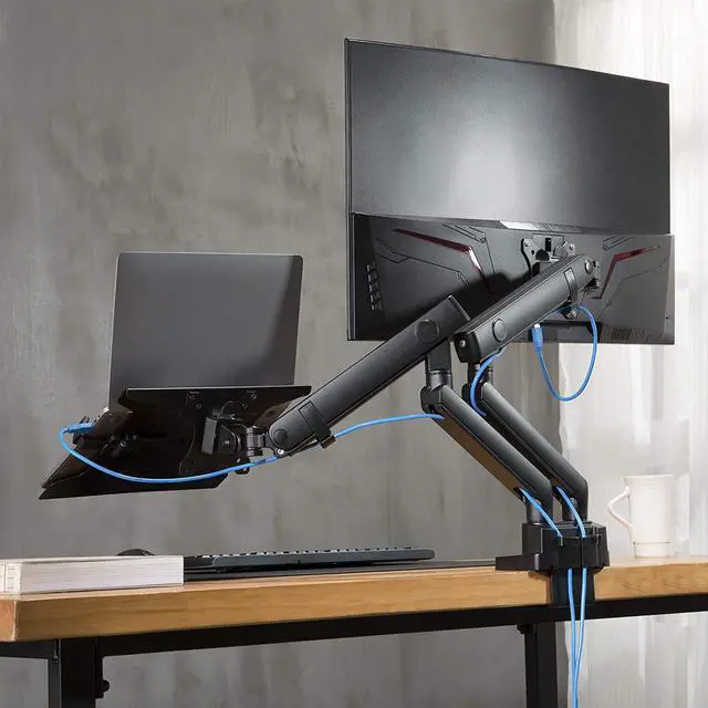 Alt view image 6 of 7 - AVLT Laptop and Monitor Arm - Mount 15.6" Notebook and 32" Monitor on 2 Full Motion Adjustable Arms - Organize Your Work Surface with Ergonomic VESA Monitor Mount